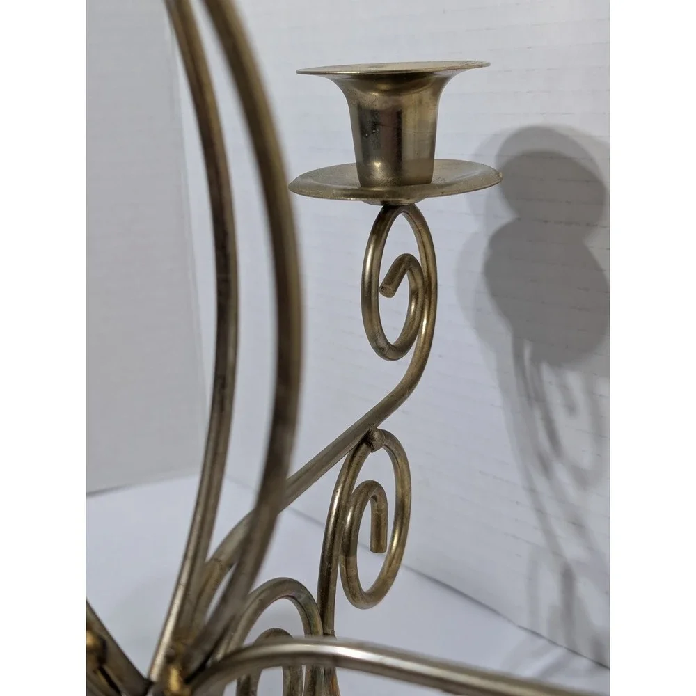 Vintage Gold Tone Brass 5 Arm Candelabra Scroll Candle Stick Holder 11x9